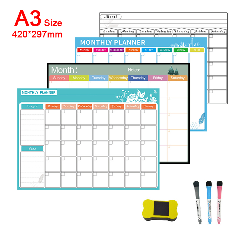 A3 Dry Erase Magnetic Monthly  - Magnetic Whiteboard Calendar 评论和价格